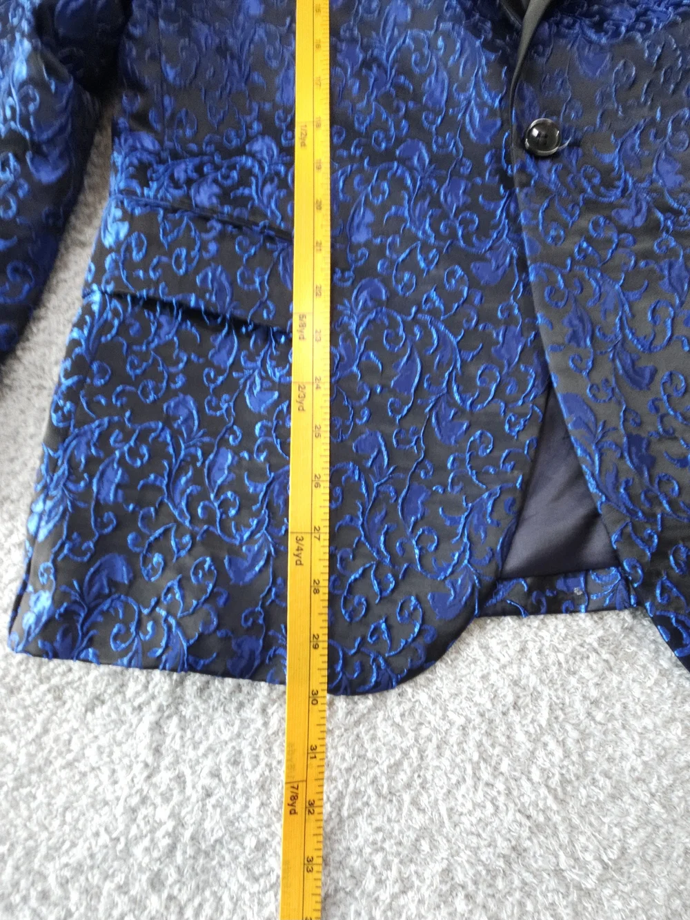 Royal Blue Floral Jacquard Tuxedo Jacket with Black Satin Lapel